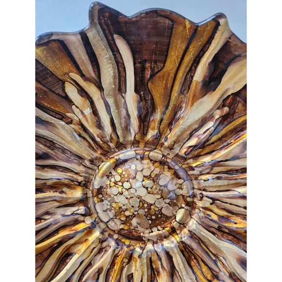 Italy Quadrifoglio Glass Decorative Bowl Reverse Painted Gold Orange - Picture 5 of 9